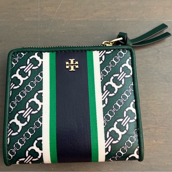 Tory Burch Handbags - Tory Burch Green and Navy Patterned Wallet New W/O Tags Leather